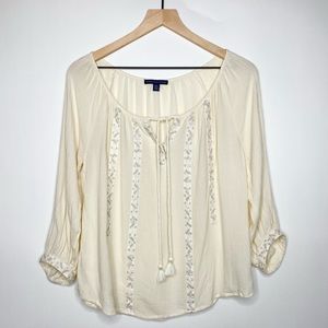 American Eagle Outfitters Embroidered Peasant Top